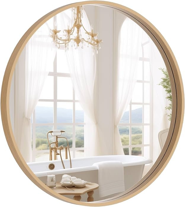 WallBeyond Round Wood Mirror 24 inch Circle Wall Mirror for Bathroom Round Wall Mirror for Wall D... | Amazon (US)