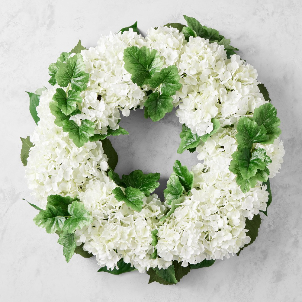 UV Protected Faux White Hydrangea Wreath, 27" | Williams-Sonoma