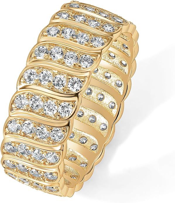 PAVOI 14K Gold Plated Chunky Ring | Cubic Zirconia Stackable Rings | Chunky Wide Band for Women | Amazon (US)