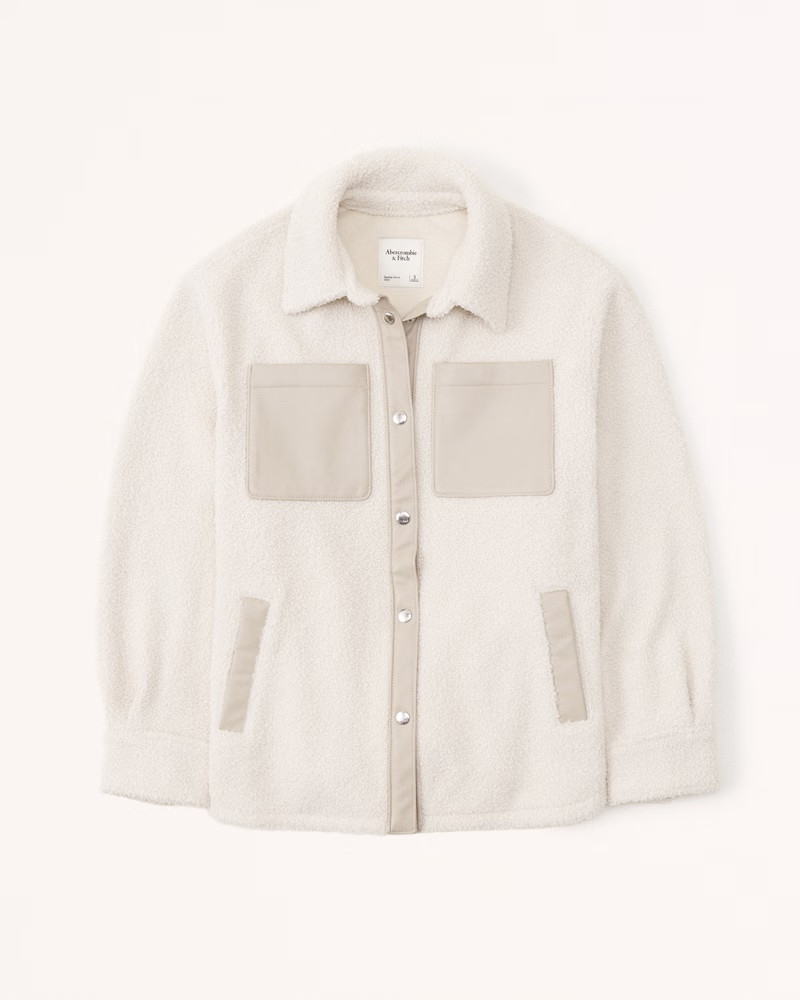 Women's Elevated Trim Sherpa Shirt Jacket | Women's 30% Off Almost All Sweaters &amp; Fleece | Abercr... | Abercrombie &amp; Fitch (US)