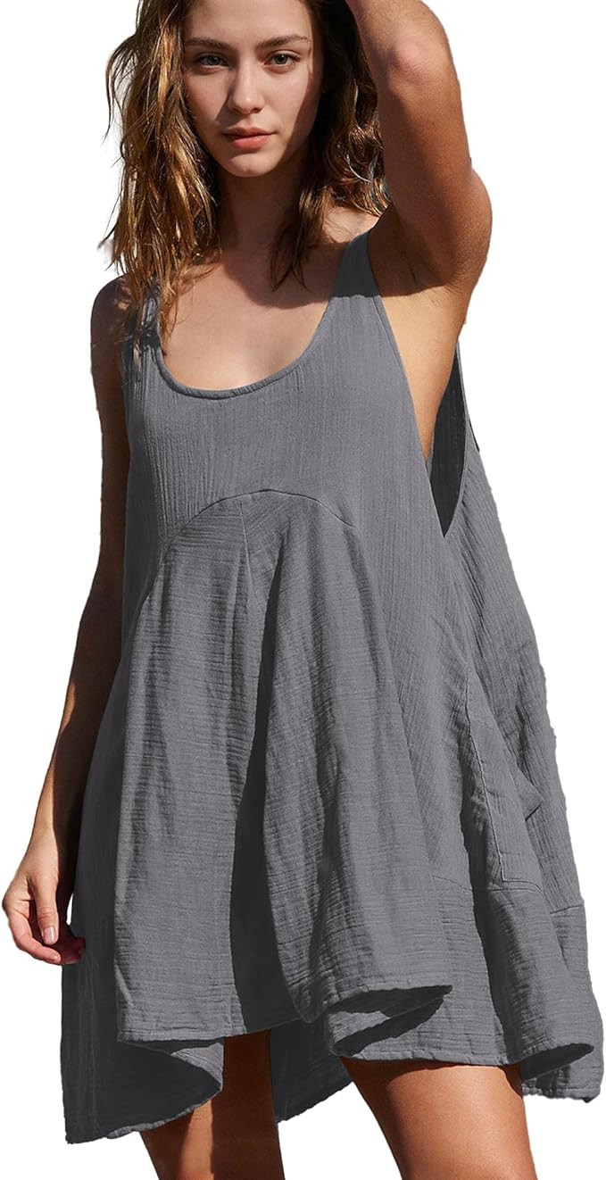 Women Casual Summer Dresses Sleeveless Crew Neck Backless Tunic Mini Dress Loose Flowy Tank Sundr... | Amazon (US)