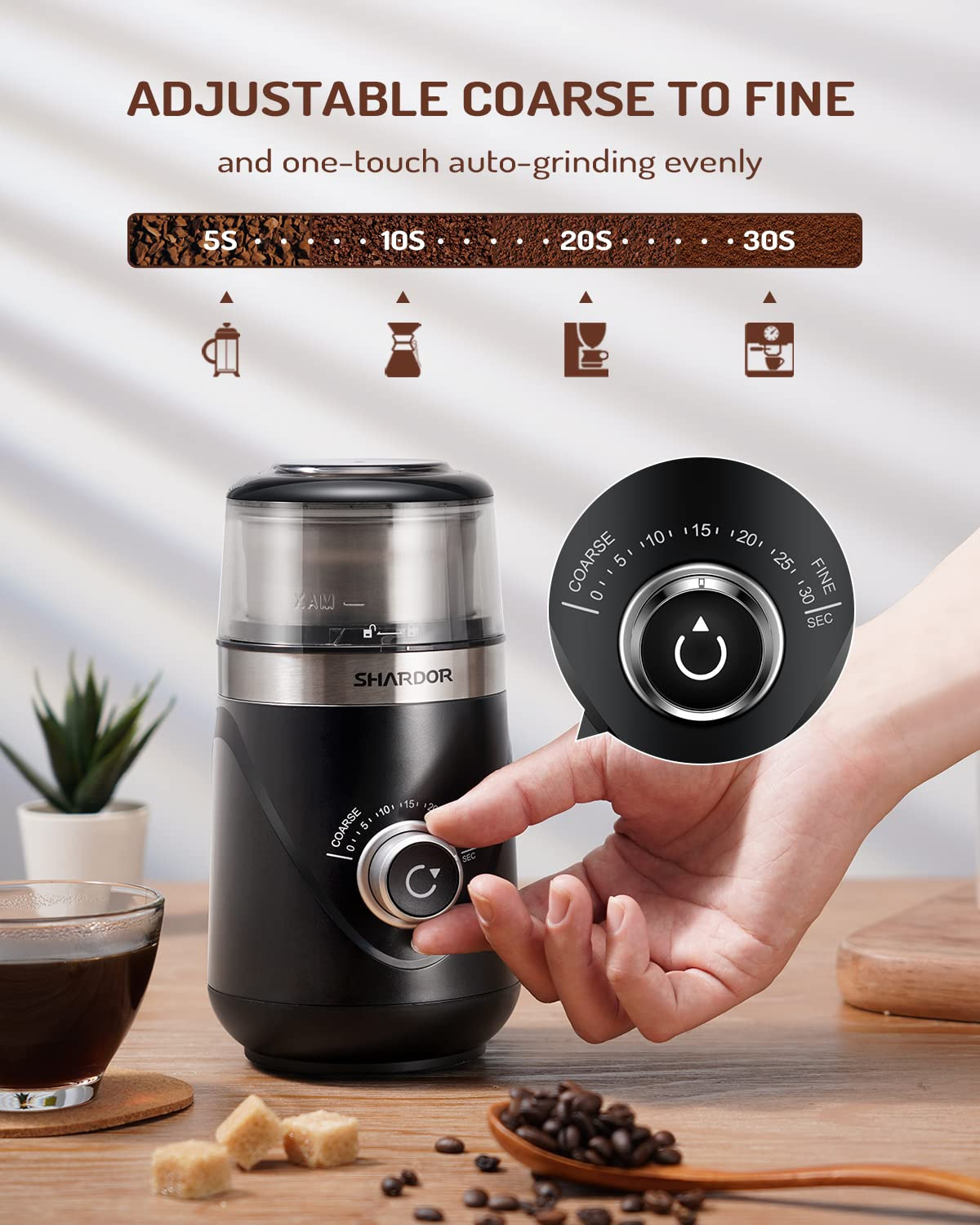 SHARDOR Electric Super Silent Blade Coffee Grinder, Timed Grind Control Rotary Knob, Adjustable C... | Amazon (US)