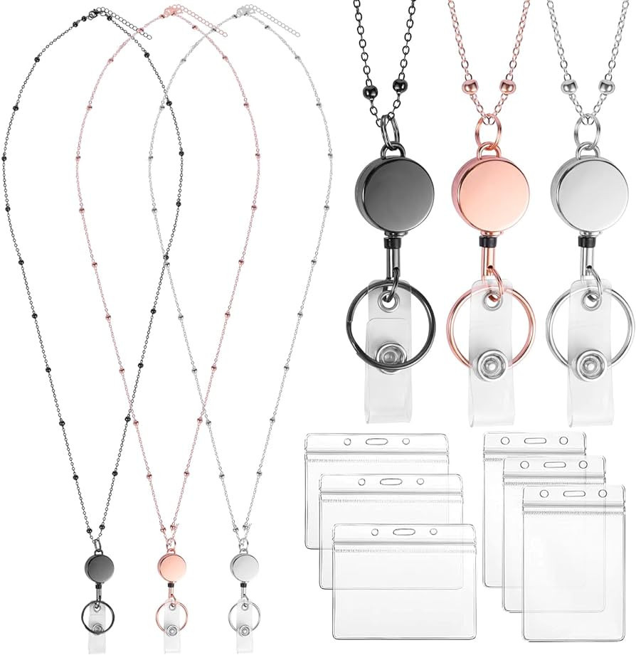 Lanyards for Id Badges 3 Pack Badge Lanyard with 6 Pcs Id Badge Holder Retractable Stainless Stee... | Amazon (US)