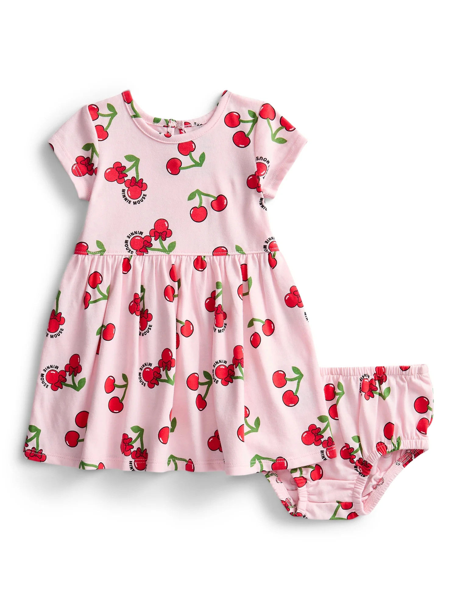 Minnie Mouse Baby Girl Allover Print Dress with Short Sleeves and Matching Diaper Cover, Sizes 0/... | Walmart (US)
