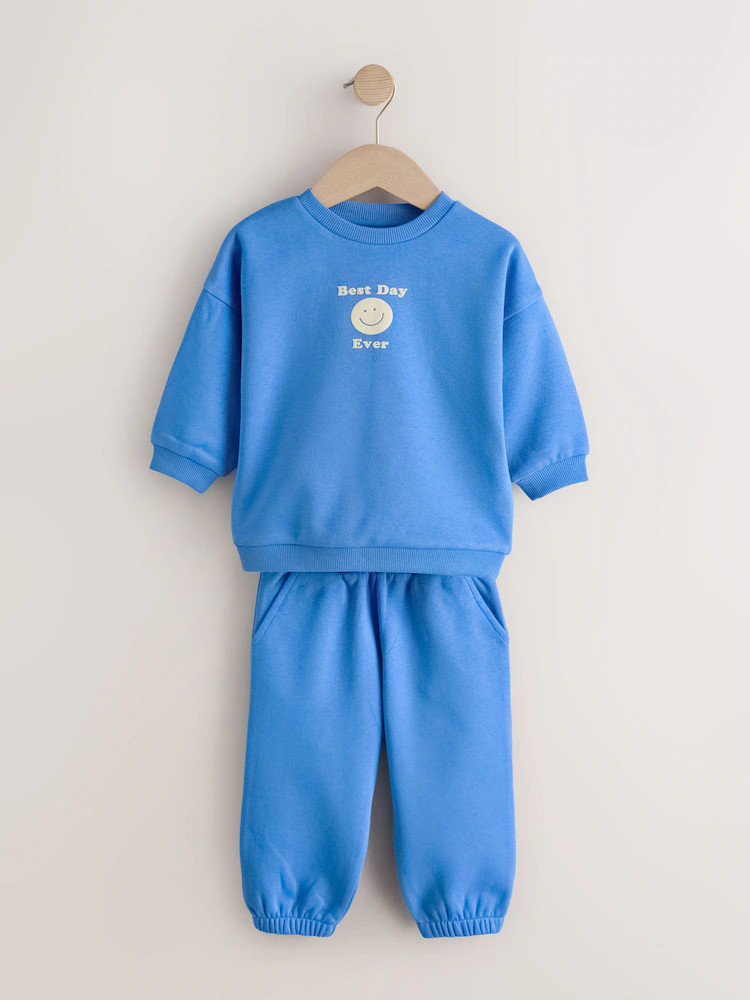 Blue Semi Plain Crew Joggers Set (3mths-7yrs) | Next US