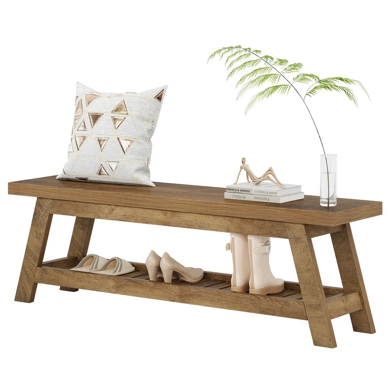 Fnova 55" Narrow 2-Tier Entryway Bench, Seating Bench with Shoe Storage Shelf, Large Wooden Shoe ... | Walmart (US)