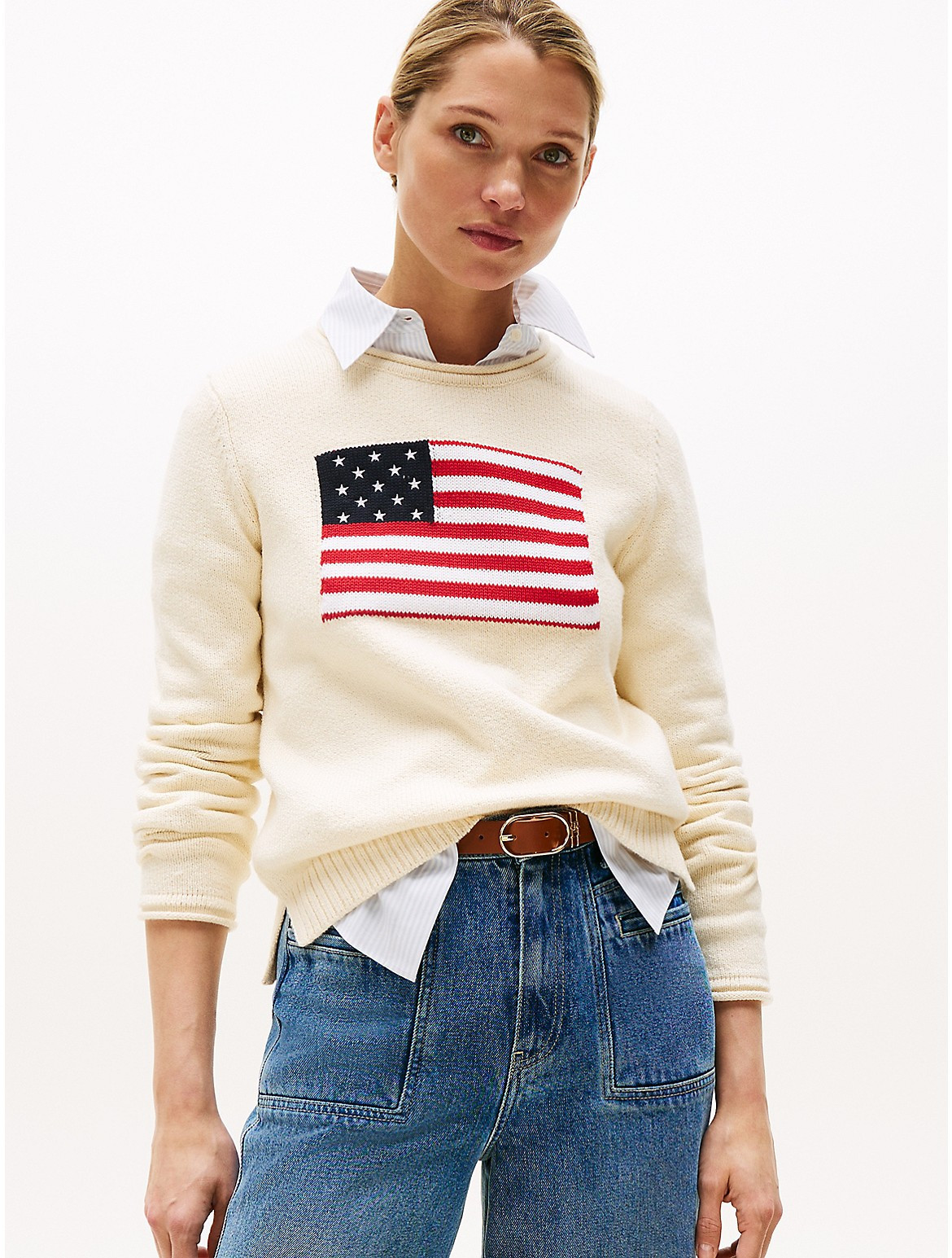 Tommy Hilfiger Women's Intarsia Flag Sweater - Beige - S | Tommy Hilfiger (US)