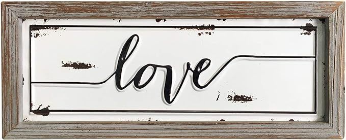 DeliDecor Love - 12" X 5" Wooden Signs Wall Decor Rustic Embossed Retro Metal and Wood Framed Sig... | Amazon (US)