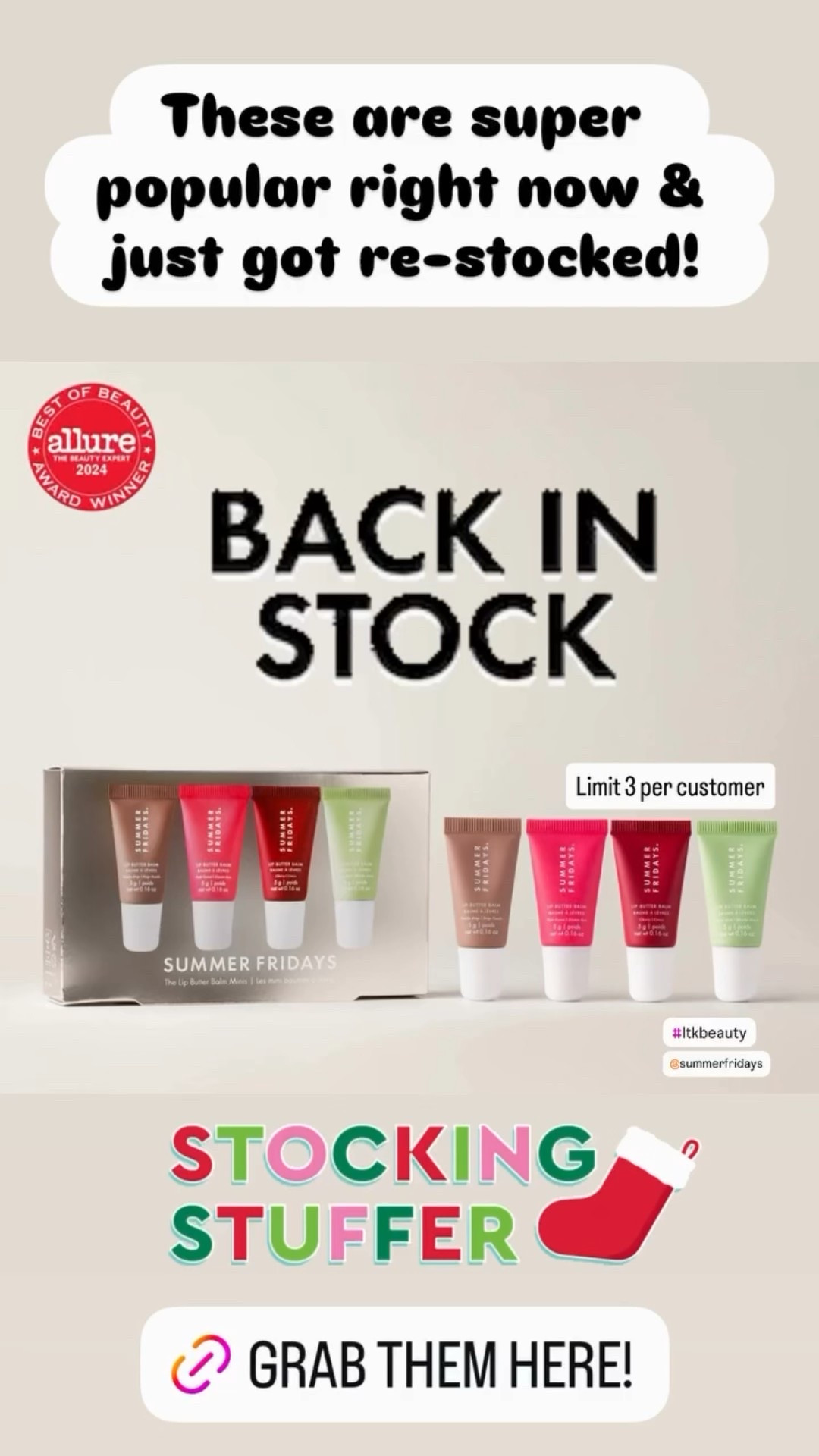 Stocking Stuffer 

This is a super hot product right now for teens and young adults. It just got re-stocked! Don’t miss out on this great stocking stuffer. A chance to sample 4 different lip balms and perfect for travel too. Fits easily in a purse or toiletry bag. I am grabbing 3 of them as gifts! 

#LTKU #LTKSaleAlert #LTKTravel #LTKFindsUnder50 #LTKselfcare 

gift for her, gift idea, teen gift, Christmas gift, holiday gift, stocking stuffer, favorite things gift, Summer Fridays, gift for young adults, stocking, 



#LTKGiftGuide #LTKHoliday #LTKBeauty