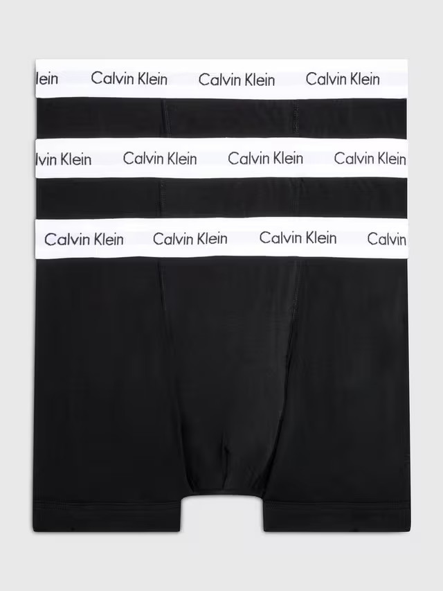 Calvin KleinRegular Cotton Stretch Trunks, Pack of 3, Black/White | John Lewis (UK)