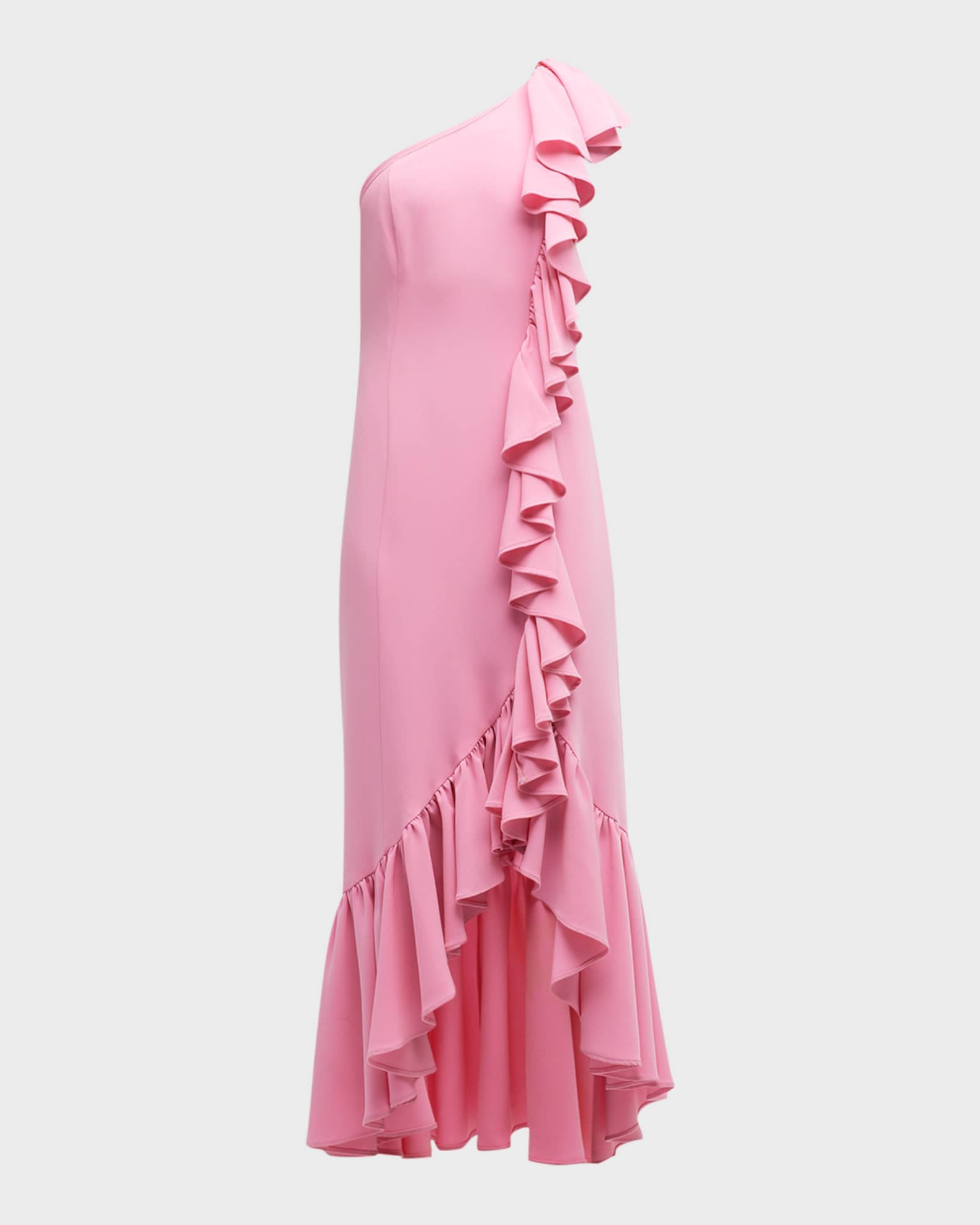 Jovette One-Shoulder Draped Ruffle Midi Dress | Neiman Marcus