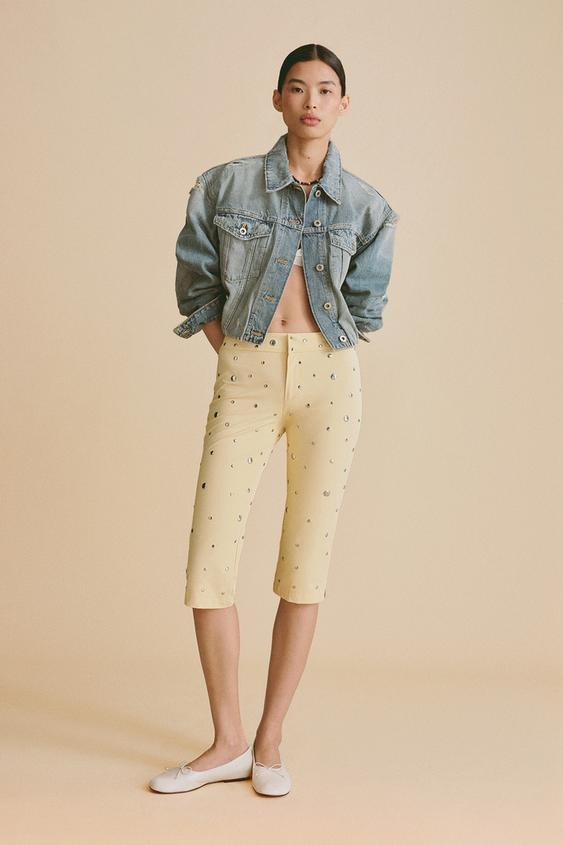 STUDDED CAPRI PANTS | Zara US