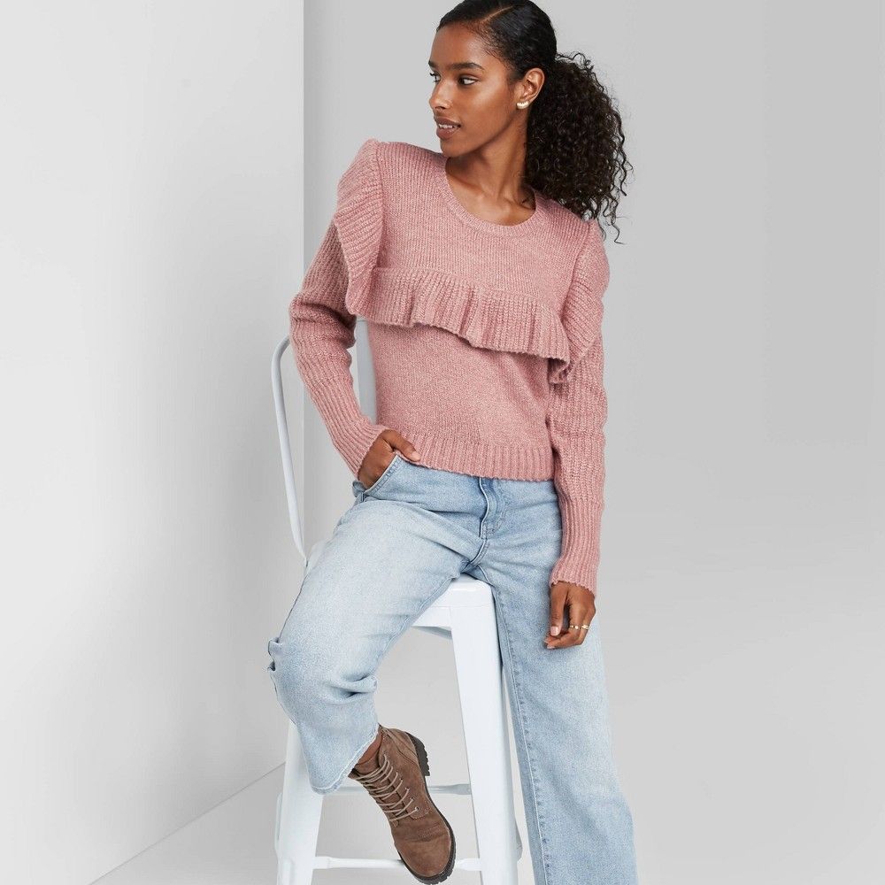 Women's Crewneck Ruffle Pullover Sweater - Wild Fable Mauve XXL, Pink | Target