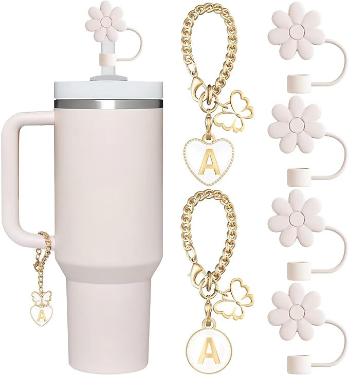 Compatible with Stanley Cup Accessories, 2PCS Butterfly Letter Charms with 4PCS 10mm Stanley Stra... | Amazon (US)