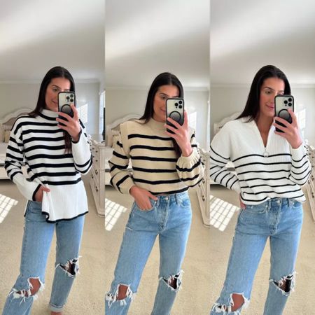 Amazon sweater - Amazon finds - strip sweaters - chic sweaters - spring essentials - how to wear stripes - jeans - Abercrombie jeans 

#LTKSeasonal #LTKstyletip