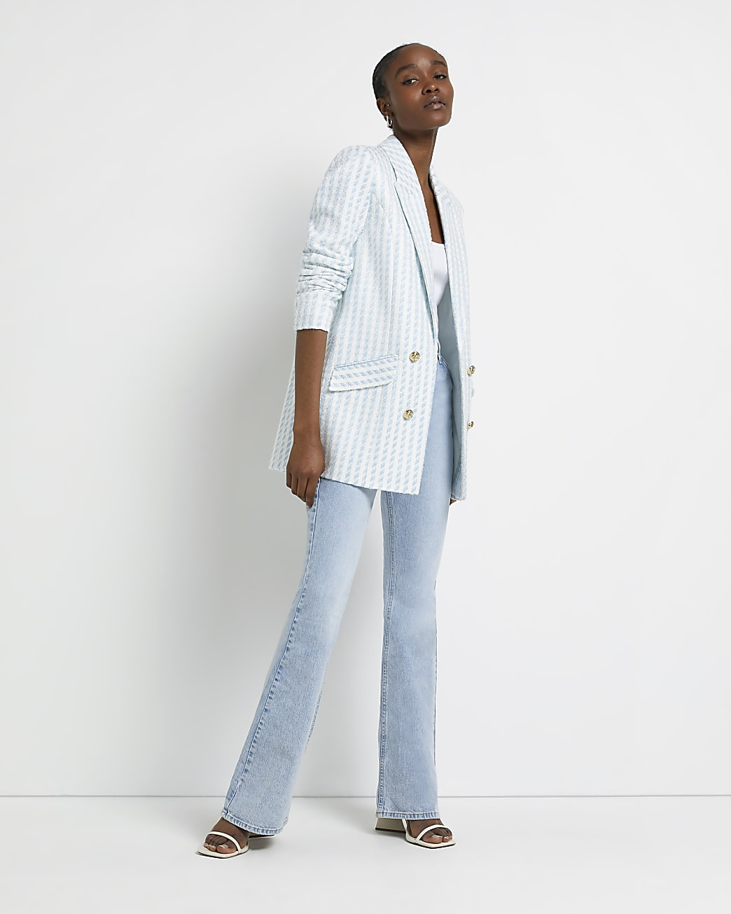 Blue striped boucle blazer | River Island (UK & IE)