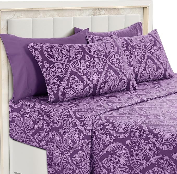 LUX Decor Paisley Queen Sheet Set, 6 PC Soft Microfiber Wrinkle Free Sheets - Luxurious Printed B... | Amazon (US)