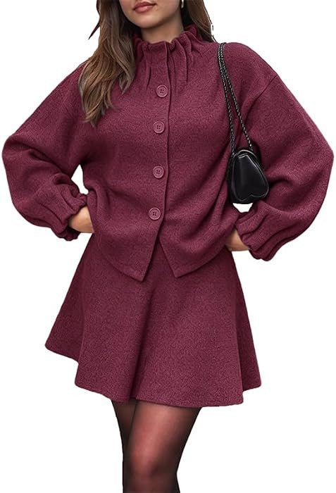 Tankaneo Womens Sweater Skirt Set 2 Piece Knit Ruffle Top and Skirt Outfits | Amazon (US)