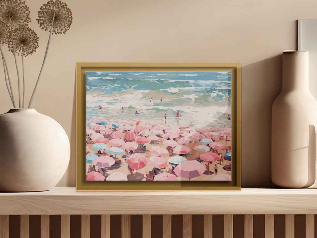 Vintage Beach Print Abstract Coastal Painting Girly - Etsy | Etsy (US)