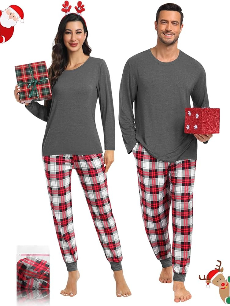 Couple Matching Plaid Pajama Set Christmas Pjs for Men Women Long Sleeve Sleepwear Lounge Set Wit... | Amazon (US)