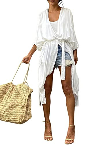 Bsubseach Women Solid White Long Beach Swimsuit Cover Ups for Swimwear Sexy Bikini Beach Kimono Cardigan | Amazon (US)