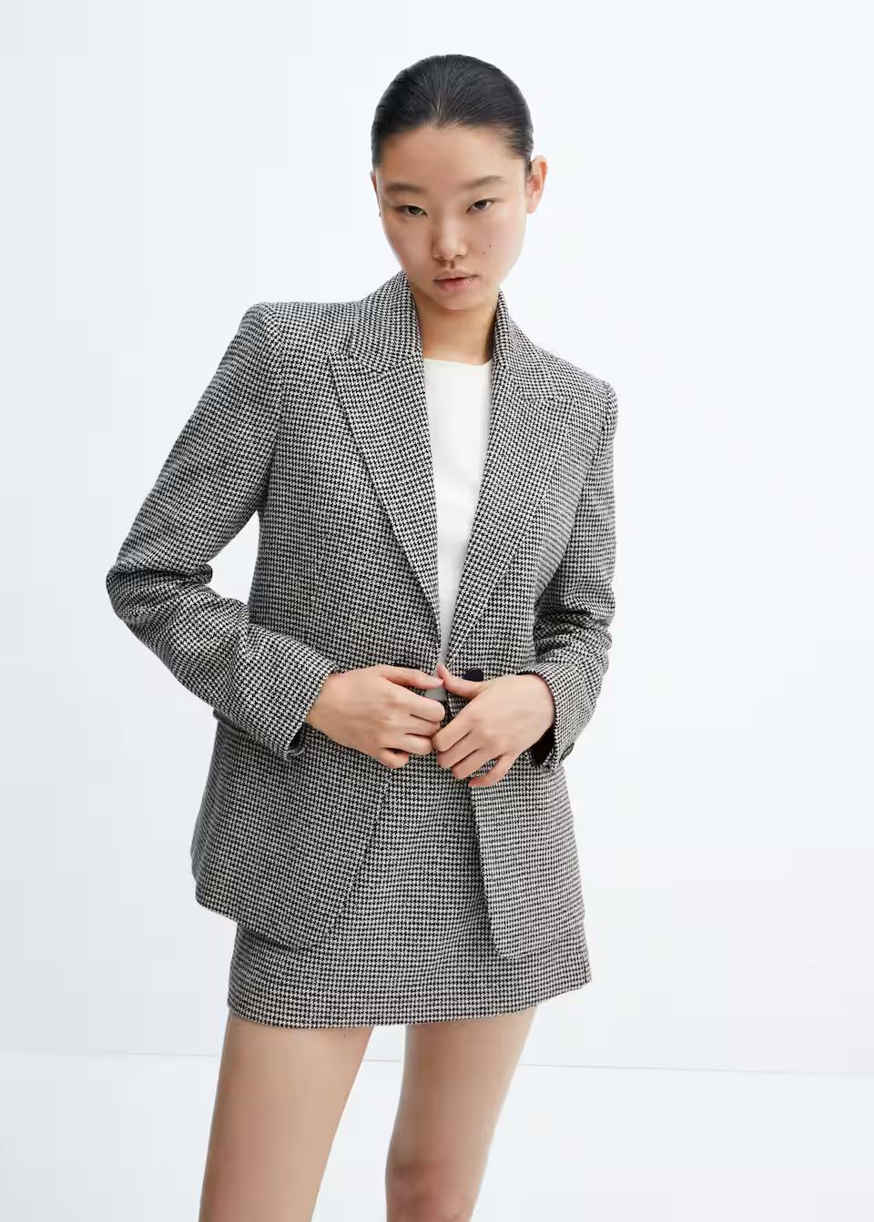 Lapels houndstooth suit blazer -  Women | Mango USA | MANGO (US)