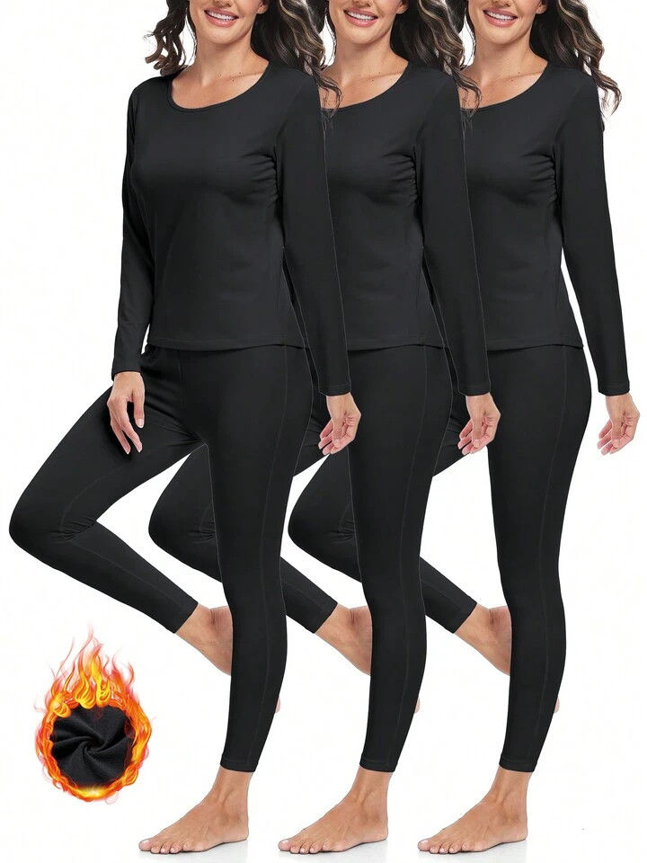 3 Pcs Thermal Underwear For Women Set Long Johns Fleece Lined Soft Cold Weather Warm Base Layer W... | SHEIN