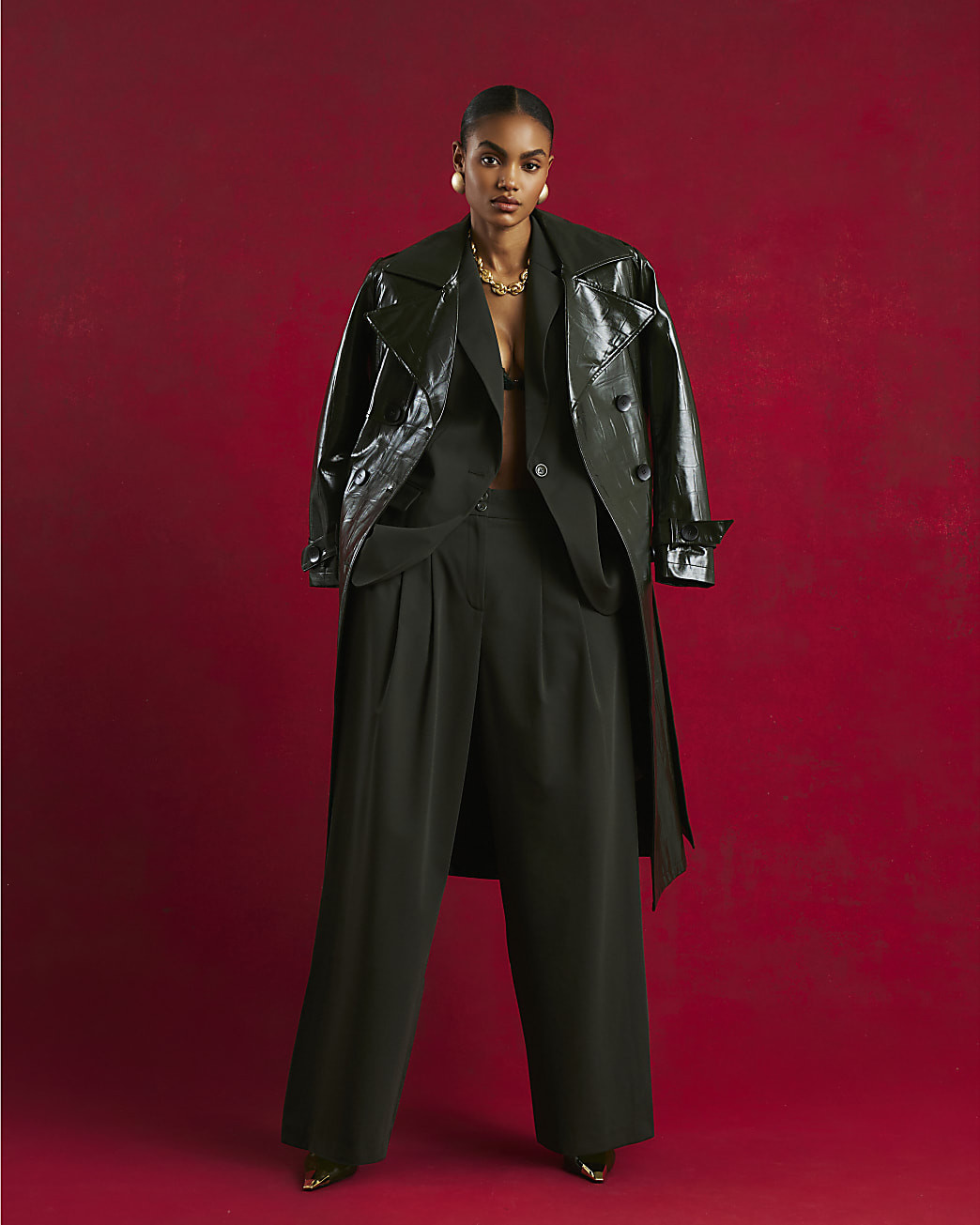 Green Wide Leg Tailored Trousers | River Island UK & IE