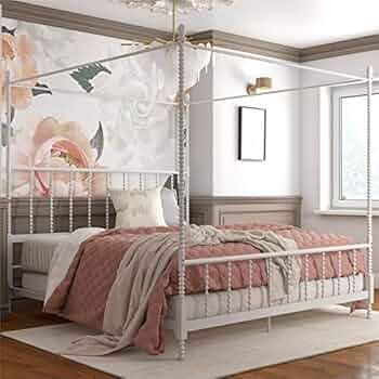 Pemberly Row Transitional Metal Canopy Bed in King Size Frame in White | Amazon (US)