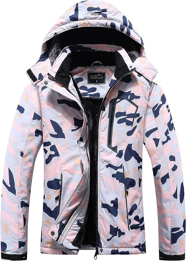 Pooluly Women's Ski Jacket Warm Winter Waterproof Windbreaker Hooded Raincoat Snowboarding Jacket... | Amazon (US)