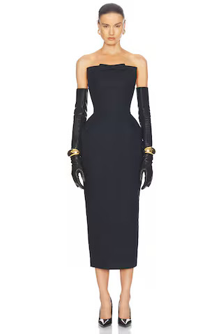 Helsa The S Curve Dress With Bow in Black - Black. Size XS (also in ). | FWRD 