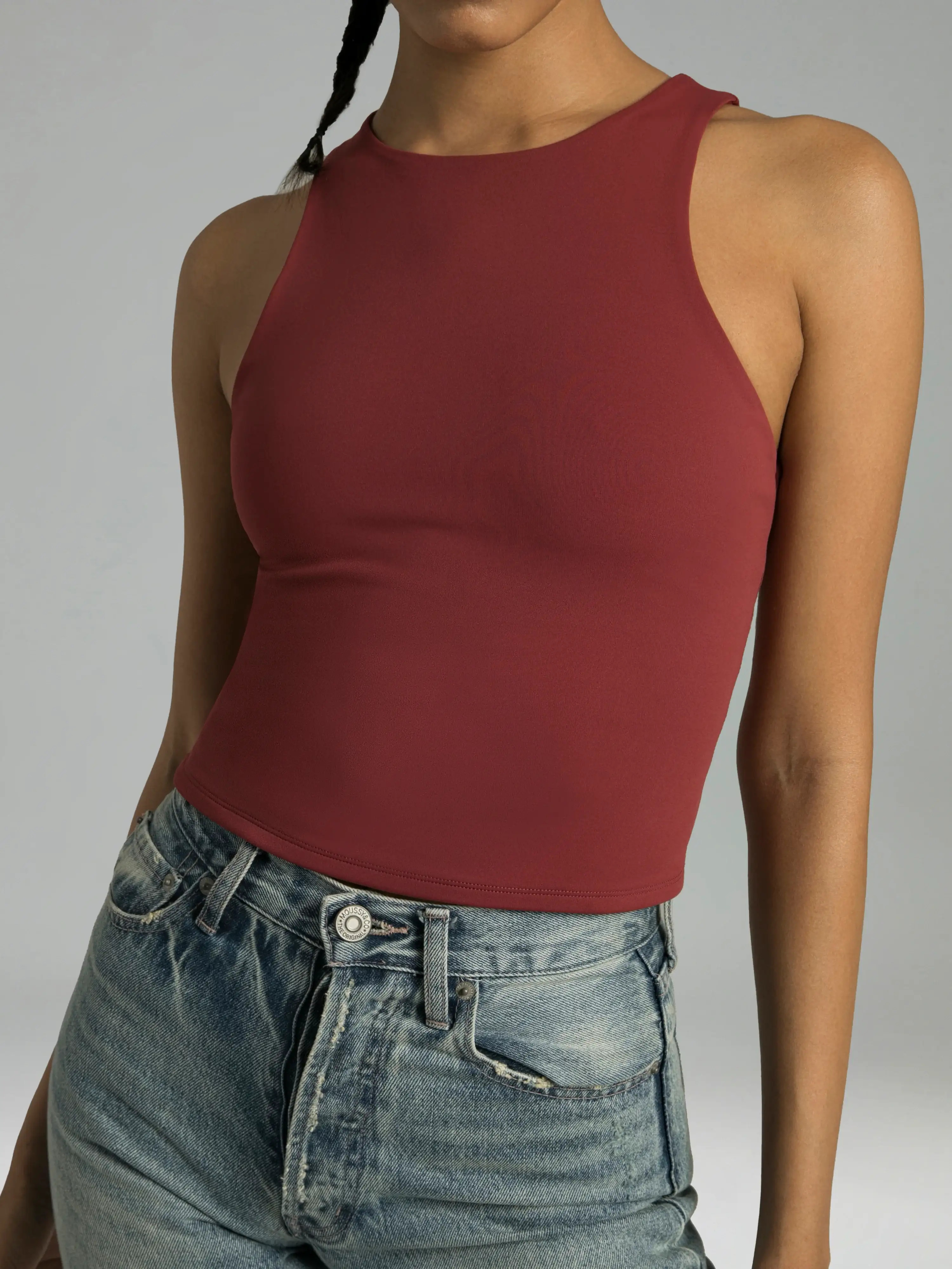 Essential High Neck Body Contour Cropped Tank Top – Double Lined | Colorfulkoala