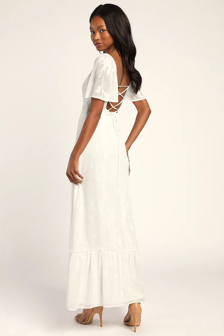 Tailor Made For You White Jacquard Lace-Up Maxi Dress | Lulus