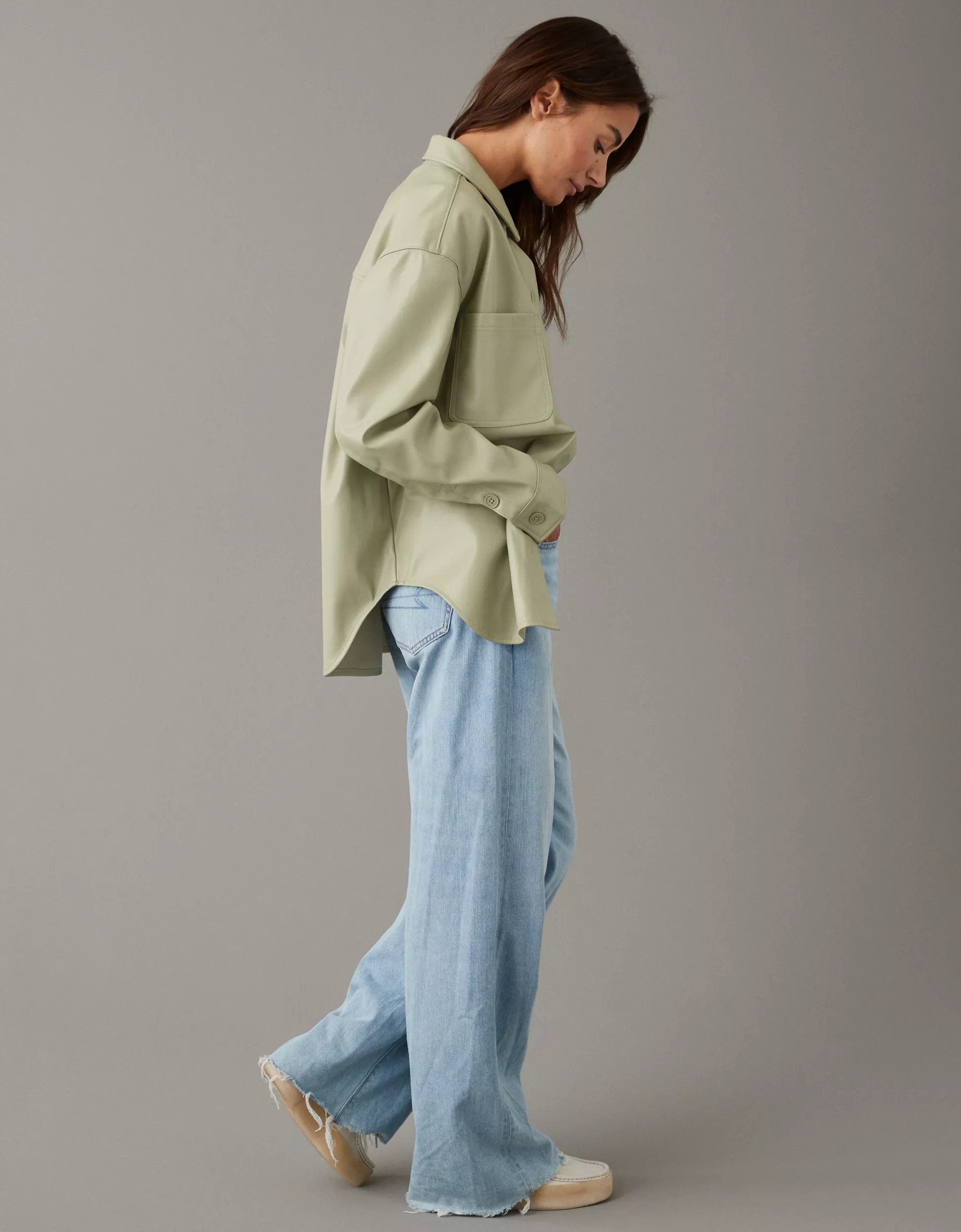AE Oversized Vegan Leather Shacket | American Eagle Outfitters (US & CA)