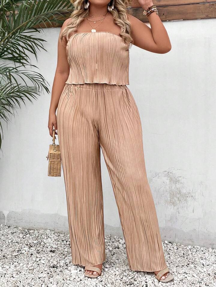 Plus Solid Tube Top & Wide Leg Pants | SHEIN