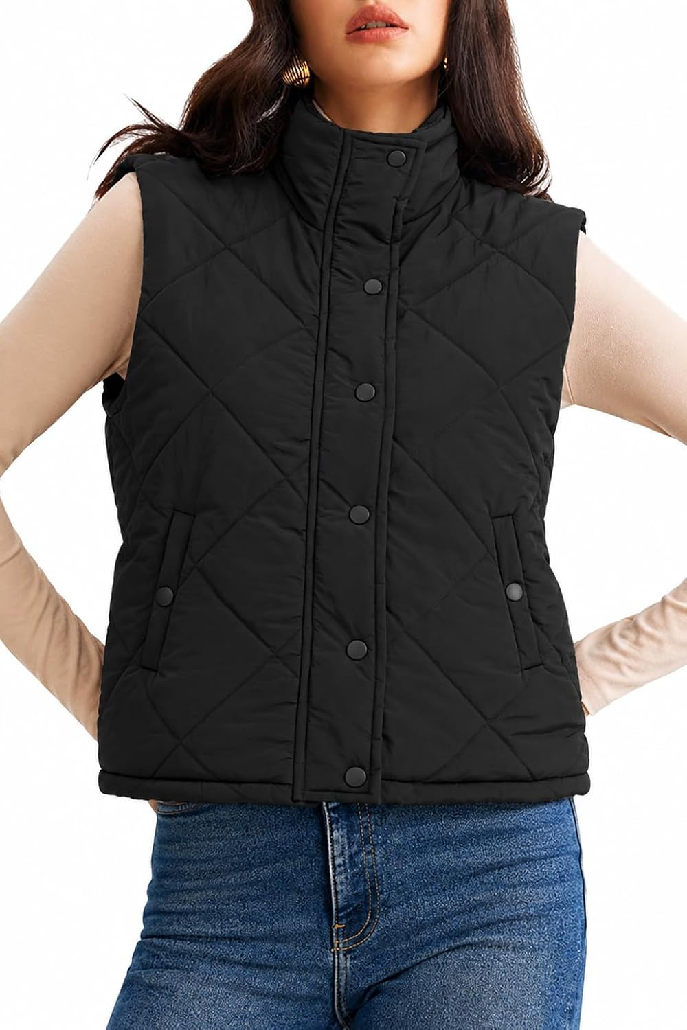 qfmqkpi Womens Puffer Vest Crop Quilted Sleeveless Padded Outerwear Jacket | Amazon (US)