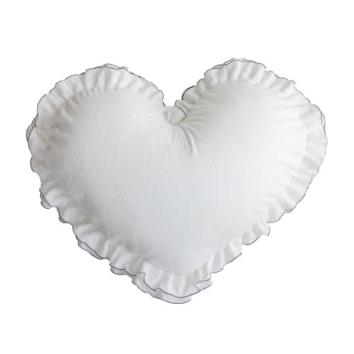 S_SSOY White Heart Shaped Throw Pillow,Heart Pillow Velvet Heart Cushion with Ruffled lace for Couch Sofa Bed Chair Floor Living Room | Amazon (US)