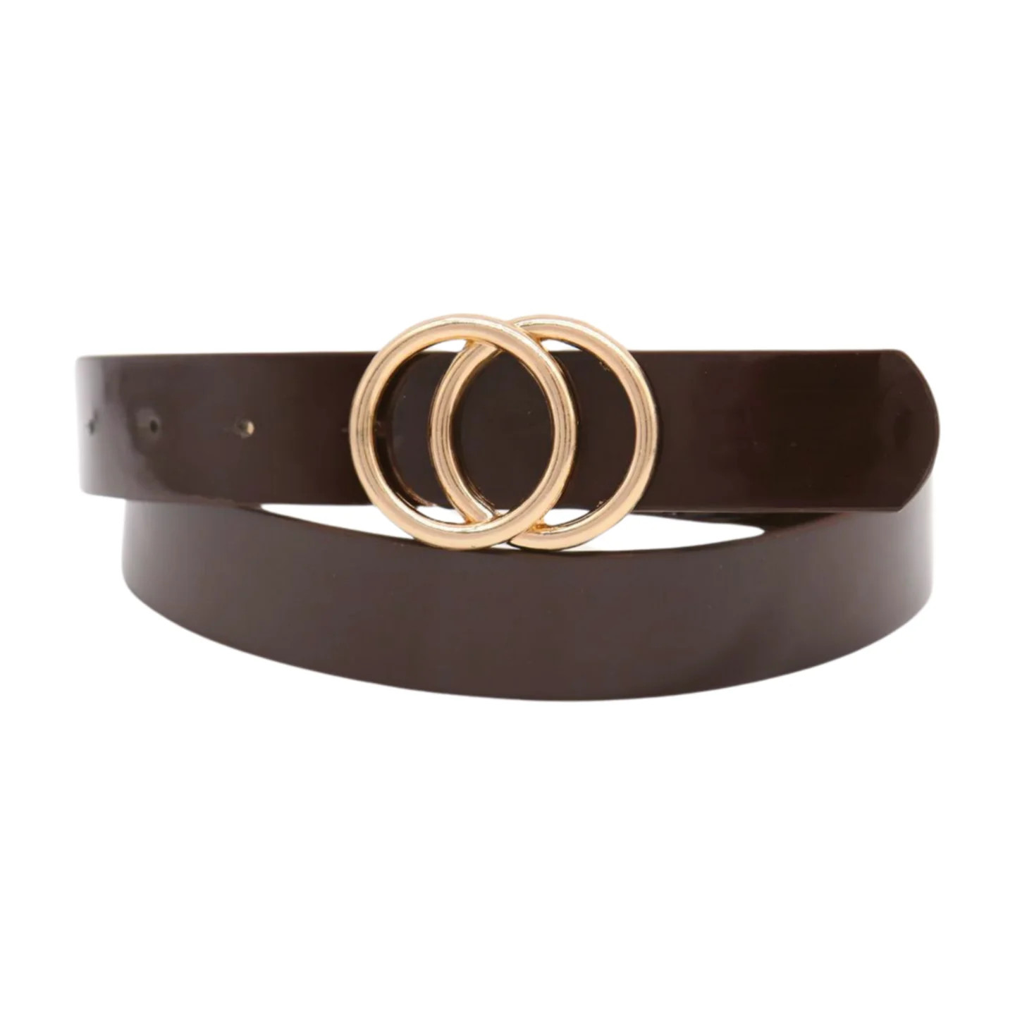 Women Chocolate Brown Faux Leather Skinny Belt Gold Metal Circles Buckle Size M L | Walmart (US)