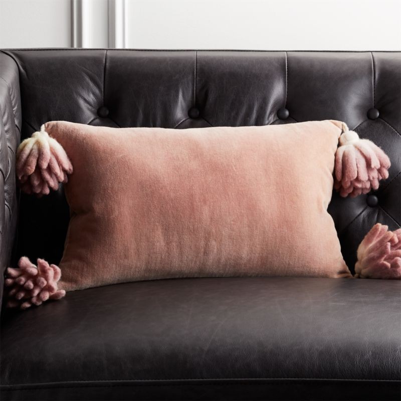 18"x12" Bia Tassel Mauve Velvet Pillow with Down-Alternative Insert + Reviews | CB2 | CB2