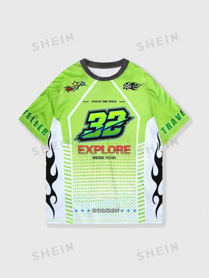 ROMWE Street Life Men's Street Basketball Jersey Short Sleeve T-Shirt, Athletic T-Shirt Made Of M... | SHEIN