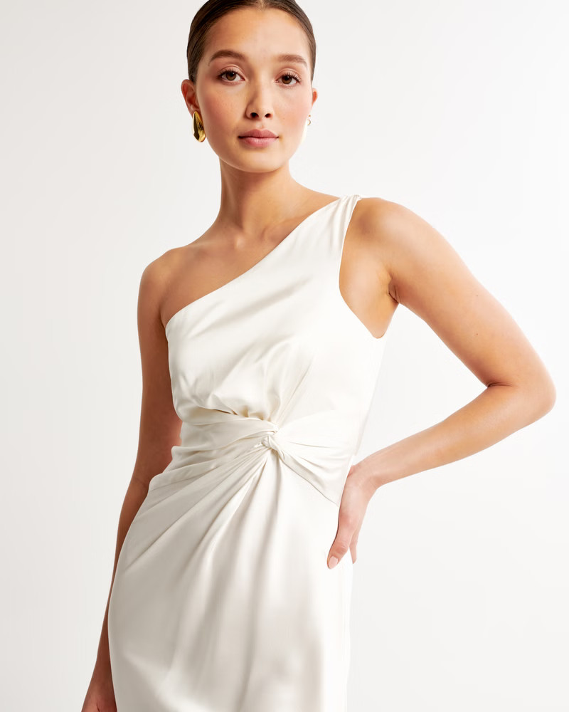 One-Shoulder Satin Knotted Midi Dress | Abercrombie & Fitch (US)