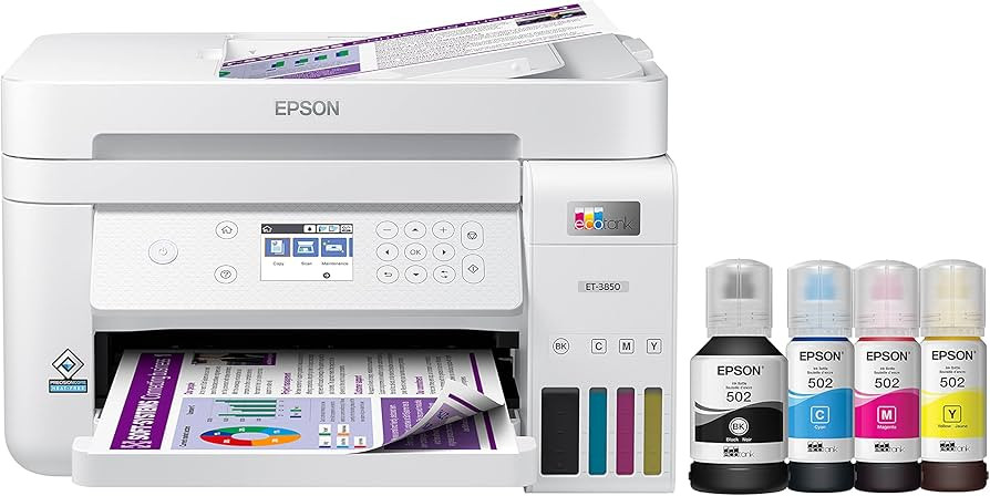 Epson EcoTank ET-3850 Wireless Color All-in-One Cartridge-Free Supertank Printer with Scanner, Co... | Amazon (US)