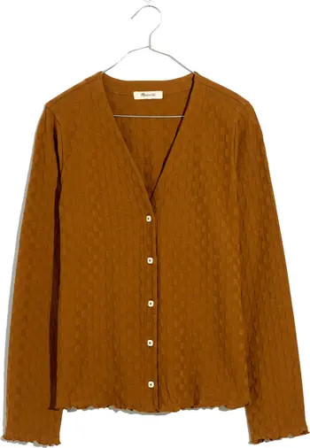 V-Neck Checkerboard Cotton Jacquard Cardigan | Nordstrom