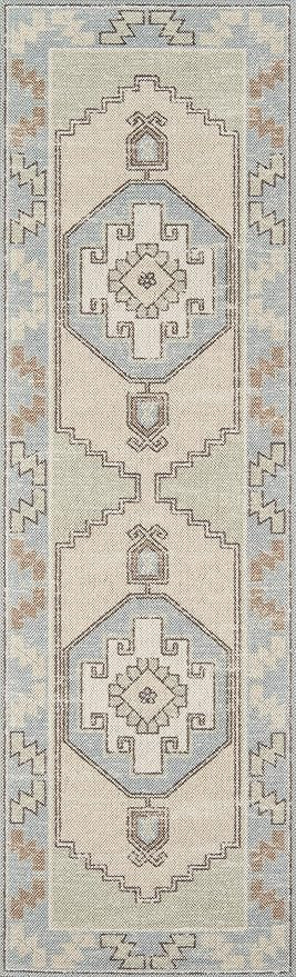 Momeni Anatolia Wool and Nylon Area Rug, 2'3" X 7'6" Runner, Light Blue | Amazon (US)
