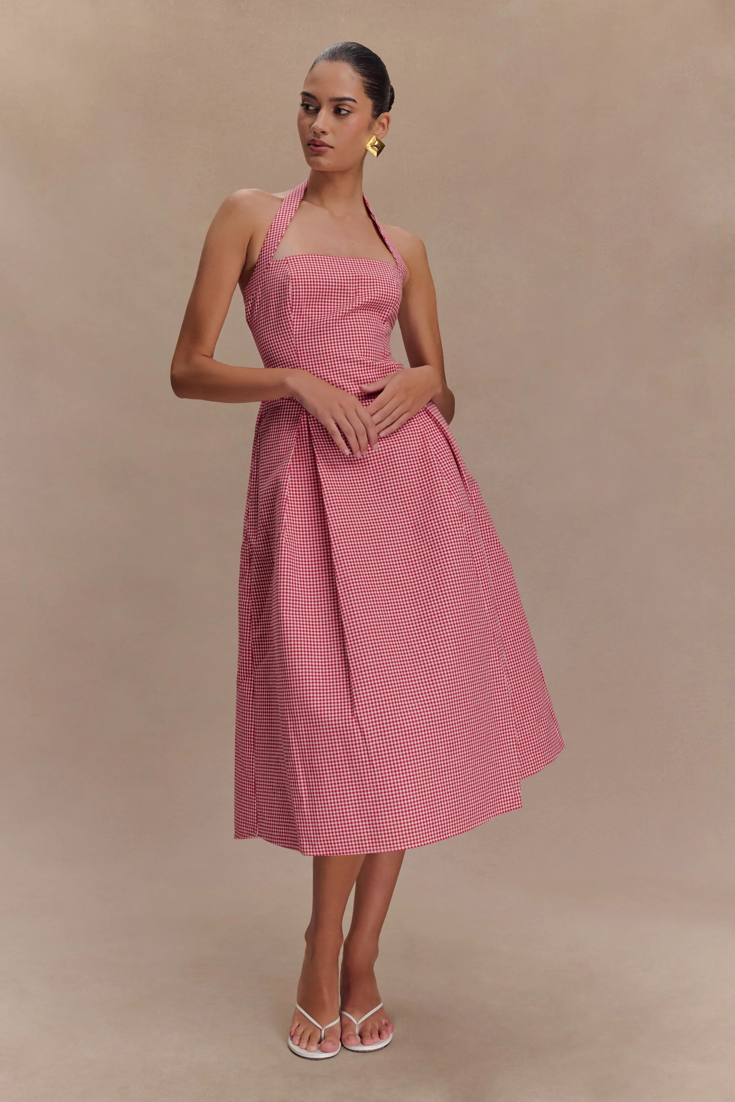 Halter Midi Dress - Red Gingham | MESHKI US