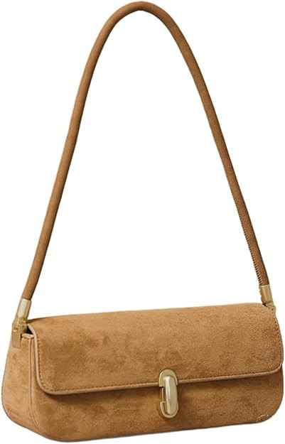 Shoulder Bag with Lock Buckle, Medium Size,Shoulder Bag Underarm Purse (Suede Brown) | Amazon (US)