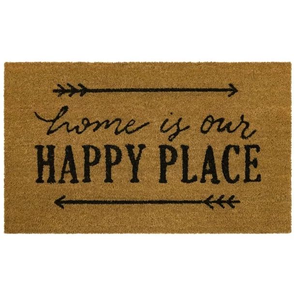 Mainstays Home Is Our Happy Place Outdoor Coir Doormat, Natural and Blue, 18' x 30' - Walmart.com | Walmart (US)