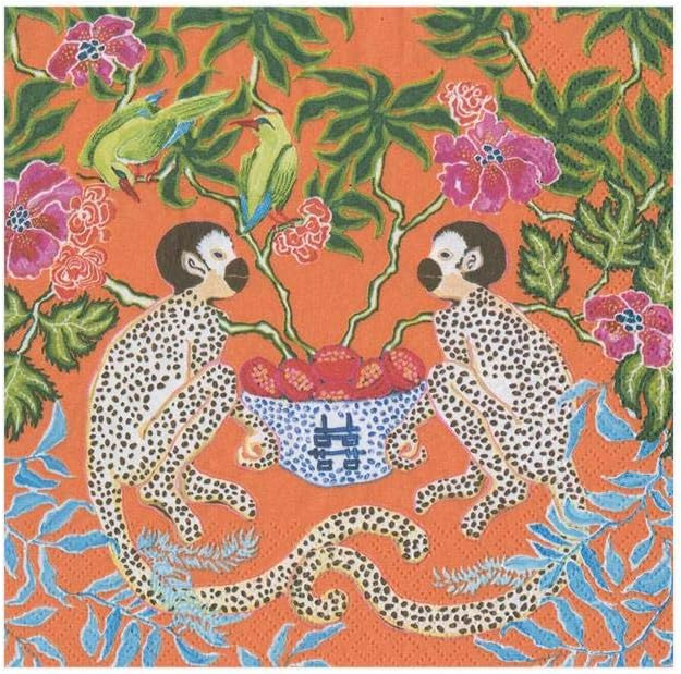 Caspari Monkeys Paper Cocktail Napkins in Orange - Two Packs of 20 | Amazon (US)