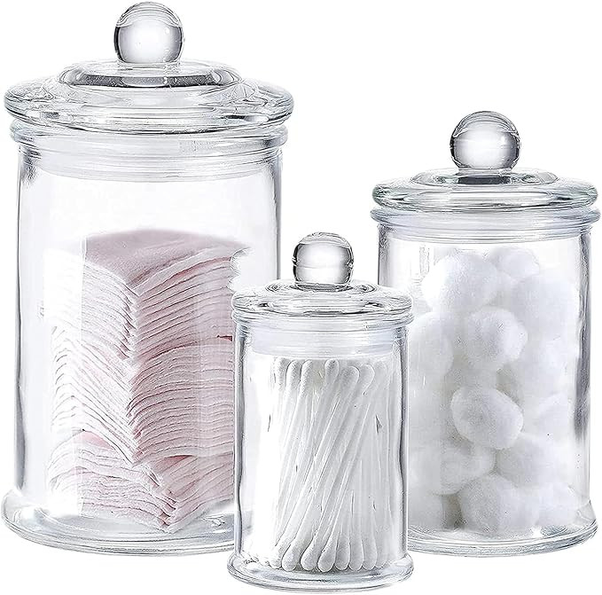 Whole Housewares - Set of 3 Bathroom Canisters - Storage Container Jars - Premium Glass Apothecar... | Amazon (US)