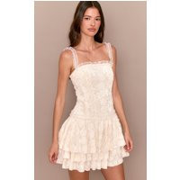 Cream Devore Lace Bardot Bodycon Dress | PrettyLittleThing US